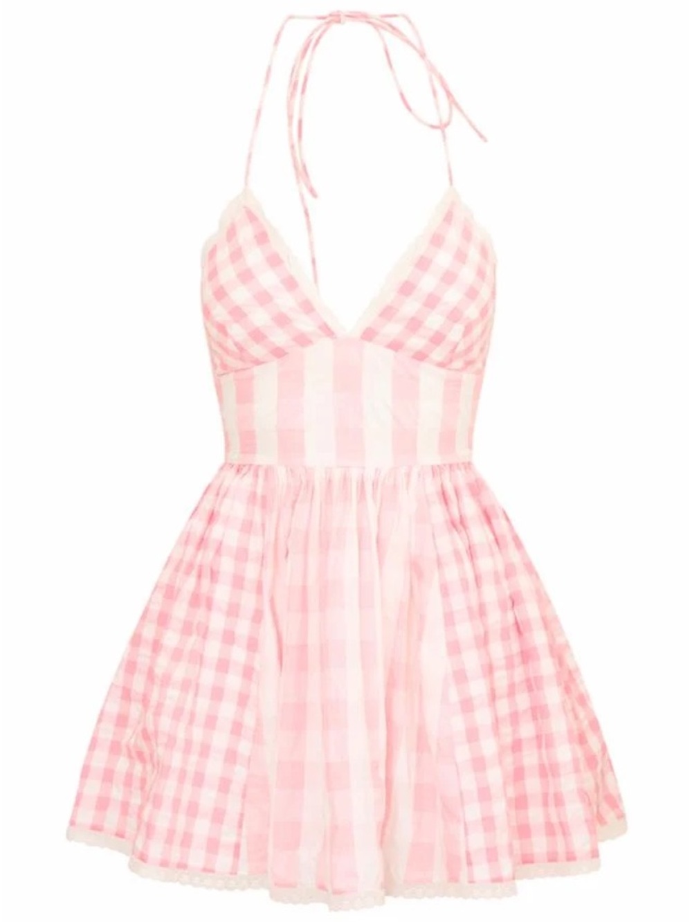 LoveShackFancy Pink Gingham Halter Mini Dress